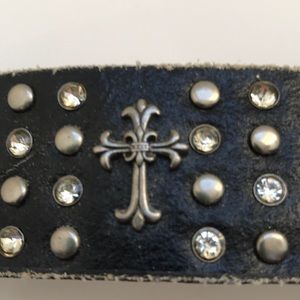 Leather Bracelet With Bling and Crosses